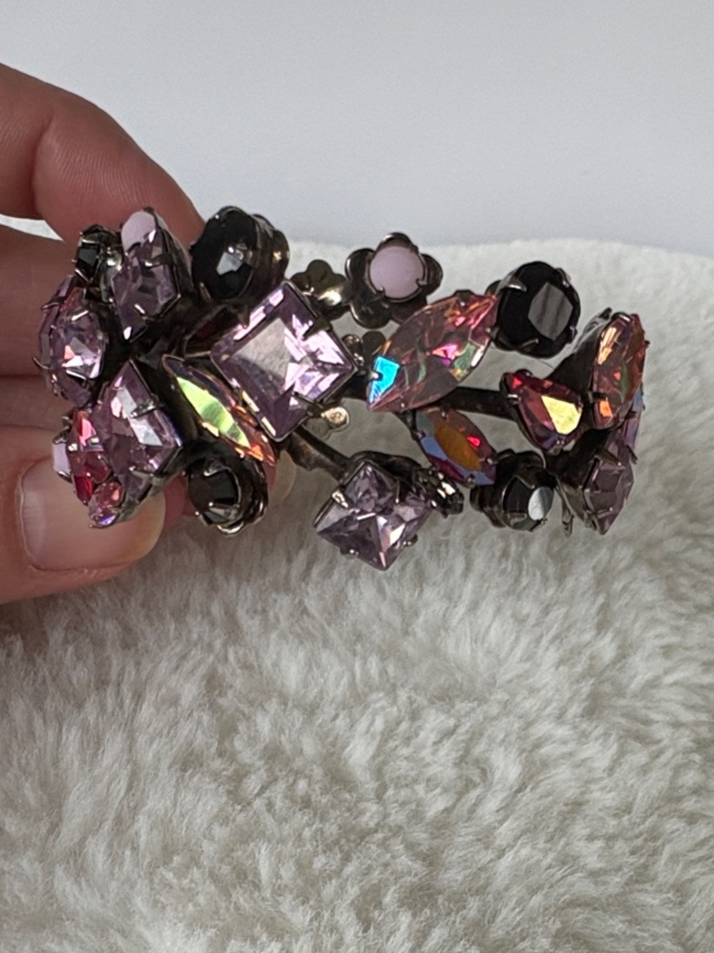 Vintage Sorrelli Pink and Black Crystal Cuff Bracelet - Picture 7 of 14